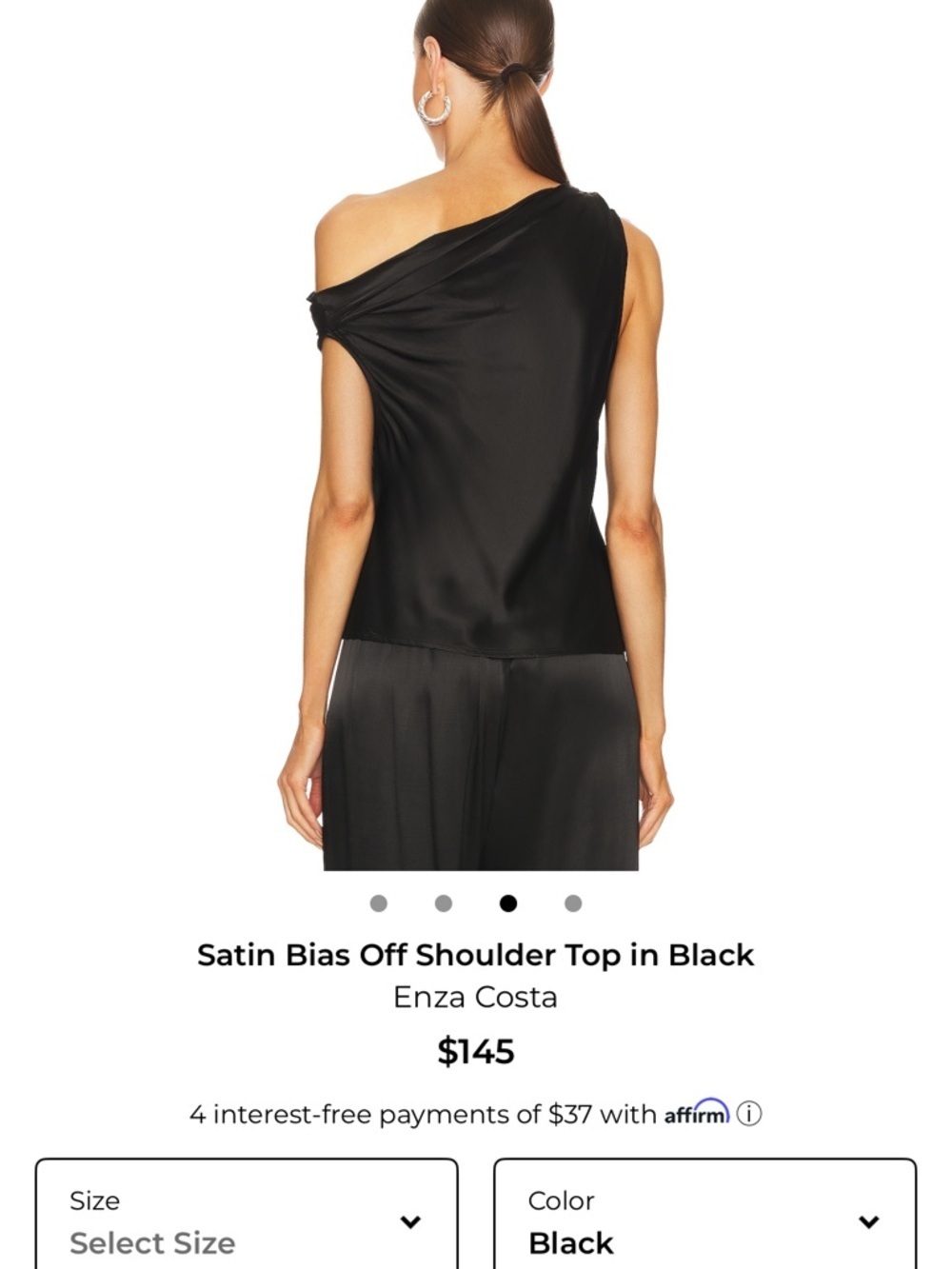 Enza Costa One-Shoulder Satin Top in Black - Picture 3 of 3